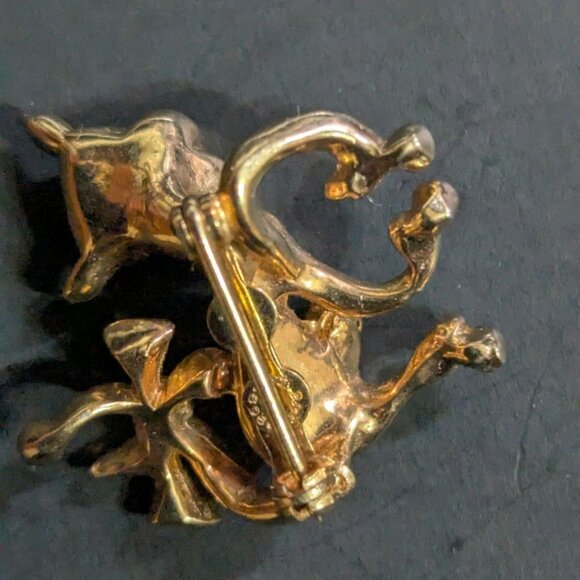 Castlecliff Vintage Gold Kitty Brooch With Rhinestones & Bow Jeweled Cat Pin - Picture 8 of 9